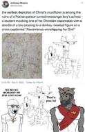 christianity crying gigachad glasses grey_skin jesus open_mouth roman_empire soyjak stubble text variant:sojak wolf_pelt // 861x1348 // 881.3KB