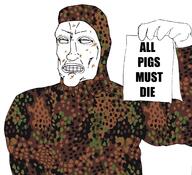 billions_must camouflage death_in_june erbsenmuster holding_sign mask neofolk pig subvariant:perceptive_chud text // 2250x2048 // 1.5MB