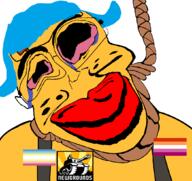 ack blue_hair crying flag flag:lesbian_pride_flag flag:minor_attracted_person hair lesbian leslie_(whacky_lesbian_hour) lips map_(pedophile) newgrounds noose pedophile red_eyes rent_free rope sign soyjak subvariant:jartycuck suicide tank text trend:slopjak variant:chudjak wacky_lesbian_hour yellow_skin // 1050x988 // 91.7KB
