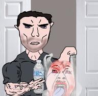 beheaded blood crying gore holding_object indoors irl justin_mohn plastic_bottle subvariant:unbotheredchud tongue variant:bernd variant:gapejak // 734x720 // 150.4KB