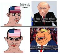 amerimutt blond brown_skin canada closed_mouth donald_trump double_chin fat flag:united_states hair irl_background lips monkey_putin mutt o_algo obese oh_my_god_she_is_so_attractive russia smile subvariant:chudjak_front subvariant:impish_amerimutt subvariant:meximerican text ukraine united_states variant:chudjak variant:impish_soyak_ears vladimir_putin // 722x657 // 220.6KB