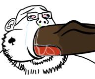 bbc bloodshot_eyes blowjob crying ear glasses meta:pornographic_content negro nsfw open_mouth penis queen_of_spades redraw saliva snout soyjak spade stubble tattoo tongue variant:gapejak vein // 600x500 // 43.7KB
