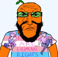 angry arm beard closed_mouth clothes froot glasses heart i_love orange_skin punisher soyjak stem subvariant:science_lover trans_rights tshirt variant:markiplier_soyjak // 800x789 // 223.0KB