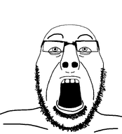 glasses looking_up open_mouth series:cobson_imitating_other_soyjaks stubble subvariant:cobson_front variant:a24_slowburn_soyjak variant:cobson