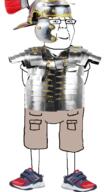 armor cargo_shorts closed_mouth clothes full_body glasses helmet roman roman_legionary_helmet shoe smile soyjak variant:chudjak // 580x1020 // 371.1KB