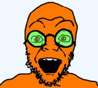 admin froot froot_(user) glasses green_eyes green_glasses nose open_mouth orange_skin smile stubble variant:fluxjak // 355x320 // 5.7KB