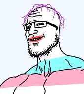 eyelashes gigachad glasses hair lipstick looking_to_the_left purple_hair smile stubble tranny transgender_flag variant:gigson // 640x718 // 39.6KB