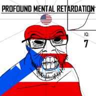 angry bald black_eyes black_hole black_sclera clenched_teeth closed_mouth cracked_teeth drool ear flag flag:puerto_rico flag:united_states glasses hair iq iq_bell_curve mustache nightmare_fuel no_pupils profound_mental_retardation puerto_rico retard soyjak star_(symbol) stubble territory text united_states variant:feraljak wrinkles // 1024x1024 // 62.4KB