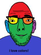 closed_mouth colorful glasses i_love smile soyjak stubble subvariant:fanta_rat text variant:fantajak // 449x602 // 15.5KB