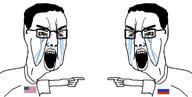 2soyjaks american_flag angry arm chud clothes crying glasses hair hand open_mouth pointing russia soyjak united_states variant:chudjak // 1723x870 // 114.8KB