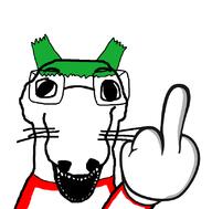 4chan anime dog glasses green_hair hair hand middle_finger open_mouth soyjak variant:dogjak whisker yotsoyba // 818x806 // 39.9KB