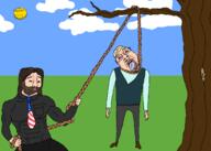 3soyjaks arm beard billy_mitchell bloodshot_eyes brown_hair buff closed_mouth clothes crying drawn_background ear flag flag:united_states full_body glasses grass hand hanging holding_object holding_rope irl karl_jobst leg long_hair lynching necktie noose open_mouth outdoors rope smile smug soyjak speedrunner stubble subvariant:wholesome_soyjak sun tongue tree variant:bernd variant:chudjak variant:gapejak vest yellow yellow_hair yellow_skin yellow_teeth youtuber // 2100x1500 // 133.5KB