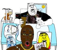 angry asian bed black_skin blanket buck_breaking closed_mouth clothes crying fat gem gem_skin glass glasses hair hanging holding_object hospital multiple_soyjaks mustache necklace open_mouth paper purple_hair rope sad small_eyes soyjak stubble subvariant:wholesome_soyjak sun teddy_bear tranny variant:chugsjak variant:cobson variant:gapejak window yellow_skin // 1408x1231 // 1.1MB