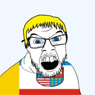 animal bird blue_eyes christianity clothes country eagle flag flag:świętokrzyskie glasses hair mustache open_mouth poland soyjak star_(symbol) stubble teeth transparent transparent_background variant:feraljak voivodeship yellow_hair świętokrzyskie // 1500x1500 // 86.7KB