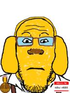 animal badge closed_mouth clothes dog ear face_paint glasses headband janny jannyplier markiplier mask name_tag neutral paint soyjak stubble variant:markiplier_soyjak yellow yellow_skin // 600x800 // 129.7KB