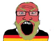 angry beard clothes country flag flag:germany germany glasses hair open_mouth red soyjak subvariant:science_lover variant:markiplier_soyjak yellow_hair // 798x597 // 77.5KB