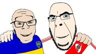 2soyjaks argentina bald blue_eyes blue_shirt boca_juniors brown_eyes football glasses looking_at_you no_more_brother_wars open_eyes river_plate smile soccer stubble superclasico tan_skin variant:cobson variant:feraljak white_background white_shirt white_skin // 1920x1080 // 516.8KB