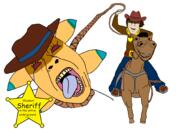 3soyjaks ACK! ack award cowboy cowboy_hat hanging horse horseback_riding lasso star subvariant:impish_horse undertale undertale_yellow variant:bernd variant:feraljak variant:impish_soyak_ears western // 2022x1362 // 772.5KB