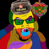 clothes colorful communism fsb glasses hat mustache open_mouth russia soyjak stubble variant:feraljak // 1500x1500 // 456.3KB