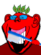 artist:Broot beetroot broot broot_(user) brush bubble gums hand looking_at_you open_mouth series:brootmoji smile stubble teeth teeth_showing tinted_glasses tooth toothbrush toothpaste variant:impish_soyak_ears white_teeth // 598x800 // 70.8KB