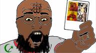 allah arm beard brown_skin clothes glasses halal hand holding_object islam open_mouth ring soyjak variant:unknown // 5120x2840 // 1.9MB