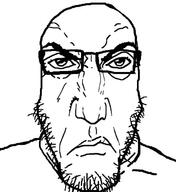 closed_mouth frown glasses punisher_face soyjak stubble variant:markiplier_soyjak // 599x654 // 116.7KB