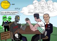 arm arm_wrestling art ben_garrison central_intelligence_agency chain closed_eyes closed_mouth clothes cloud communism drawn_background flag glasses glowing glownigger grey_skin hair hand hat kuz label open_mouth political_cartoon russia soot soot_colors soyjak soyjak_party speech_bubble stubble subvariant:wholesome_soyjak suit sun syringe text trend:glowie ushanka variant:gapejak vein white_skin // 3700x2680 // 2.5MB