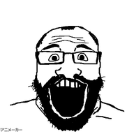 animated beard byonbyon glasses japanese_text open_mouth poyopoyo soyjak subvariant:science_lover text variant:markiplier_soyjak // 400x300 // 202.4KB