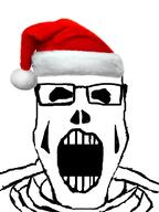 christmas clothes glasses hat open_mouth santa santa_hat series:skeletonjaks skeleton soyjak variant:markiplier_soyjak // 598x800 // 196.8KB