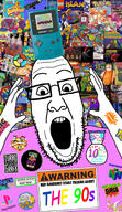 2soyjaks 90s angry animaniacs anime arm badge batman cartoon clothes consoomer crash_bandicoot crazed decadejak dragon_ball gameboy_color glasses goyslop hand lego_island memphis_(style) meta:tagme mishima_heihachi nickelodeon nintendo nintendo_64 oldfag open_mouth pc_engine play-doh playstation pog pokemon sailor_moon sonic_the_hedgehog soyjak stubble surge tamagotchi teenage_mutant_ninja_turtles tekken text the_simpsons toy trend:colorjak variant:feraljak variant:ppp video_game wordswordswords // 1000x1733 // 535.6KB