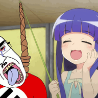 animated anime chud clothes female furude_rika glasses hanging higurashi nazism open_mouth rope smile soyjak spinning subvariant:patrick suicide swastika tongue variant:chudjak // 998x648 // 752.4KB