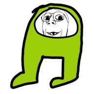 among_us clothes deformed full_body glasses green_skin smile soyjak stubble subvariant:emmanuel subvariant:wholesome_soyjak variant:gapejak video_game // 720x720 // 91.8KB