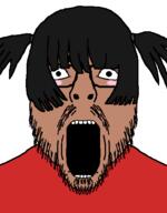 blush brown brown_skin clothes female fishtank_live glasses hair josie_(fishtank) mustache open_mouth pigtails sam_hyde soyjak stubble tshirt variant:flartson // 410x524 // 14.1KB