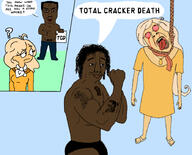 africa anti_ongezellig black_lives_matter black_skin blond bloodshot_eyes buff coco_(ongezellig) dutch hanging lynching muscles ongezellig or_are_you_a_stupid_whore raised_fist_(symbol) rope sandals subvariant:chudjak_front tattoos text total_cracker_death variant:bernd variant:chudjak white_skin yellow_teeth // 890x720 // 340.4KB