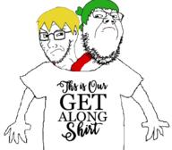 4chan angry anime arm blond closed_mouth clothes get_along_shirt glasses green_hair hair nate soyjak soyjak_party stubble tshirt variant:gapejak variant:soyak yotsoyba // 1180x1032 // 210.7KB