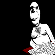 australian_shitposter biting_lip black_background body_hair clothes evil hand keyboard ominous rape shadow sitting smile subvariant:hornyson table typing variant:cobson // 800x737 // 10.7KB