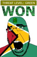 ahegao country emerald flag flag:guyana gem glasses green green_eyes guyana hair looking_up open_mouth schlog_color_event soyjak soyjak_blog stubble teeth text threat_level_green variant:cobson won // 721x1115 // 183.3KB