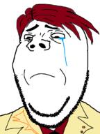 anime closed_mouth clothes crying hair looking_down necktie red_hair sad soyjak stubble subvariant:wholesome_soyjak umineko ushiromiya_battler variant:gapejak video_game // 600x800 // 41.0KB
