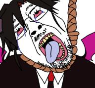 bloodshot_eyes clothes crying funamusea glasses hair hanging licorice open_mouth rope stubble suit suit_and_tie tranny variant:bernd white_background wing // 450x417 // 17.7KB