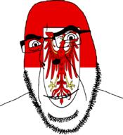 Brandenburg eagle flag flag:brandenburg full_head germany glasses hair looking_at_you open_mouth smile soyjak stubble teeth variant:cobson // 775x849 // 125.4KB