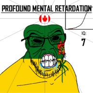 angry bald black_eyes black_hole black_sclera canada clenched_teeth closed_mouth country cracked_teeth drool ear flag flag:canada flag:saskatchewan glasses iq iq_bell_curve mustache nightmare_fuel no_pupils profound_mental_retardation retard saskatchewan soyjak stubble text variant:feraljak wrinkles // 1024x1024 // 81.3KB