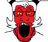 cartoon demon glasses hair helluva_boss horn mercurypoison296 moxxie_(helluva_boss) open_mouth red_skin sharp_teeth slit_pupils soyjak spindlehorse_toons stubble variant:markiplier_soyjak vivziepop white_hair yellow_sclera // 2083x1842 // 563.1KB