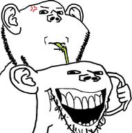 anger_mark angry cup drink drinking drinking_straw ear fancy hand holding_object laughing mug open_mouth soyjak straw stubble subvariant:impdrink subvariant:splicejak variant:impish_soyak_ears // 845x850 // 96.3KB