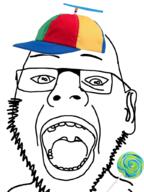 andrija gape glasses happy lollipop open_mouth propeller propeller_hat soyjak stubble variant:unknown // 768x1024 // 370.6KB
