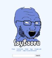 blue_skin discord glasses horn no_eyes open_mouth soybooru soyjak stubble text variant:soyak // 602x663 // 105.0KB