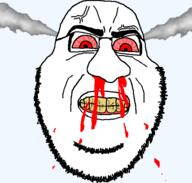 angry blood bloodshot_eyes clenched_teeth closed_mouth cracked_teeth fume glasses megamind red_eyes soyjak stubble subvariant:angrysmug variant:smugjak yellow_teeth // 582x555 // 52.7KB