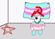 animated arm closed_mouth communism flag full_body glasses hair hammer_and_sickle leg mustache open_mouth pentagram purple_hair rope satanism soyjak stubble tranny variant:bernd variant:gapejak // 600x424 // 2.0MB