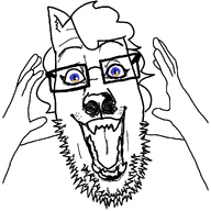 animal_ears award canine cute female furry glasses hair ias medal open_mouth snout soyjak stubble teeth tongue variant:ppp variant:soyak white_background white_skin // 1025x1025 // 76.5KB