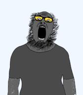 clothes glasses grey_skin mustache open_mouth soot soot_colors soyjak soyjak_party tshirt variant:ignatius // 656x748 // 102.9KB