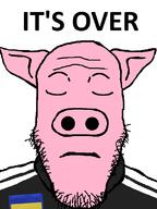animal closed_eyes closed_mouth clothes ear its_over pig pink_skin sad soyjak stubble subvariant:neutralplier text track_suit ukraine variant:markiplier_soyjak // 600x800 // 52.9KB